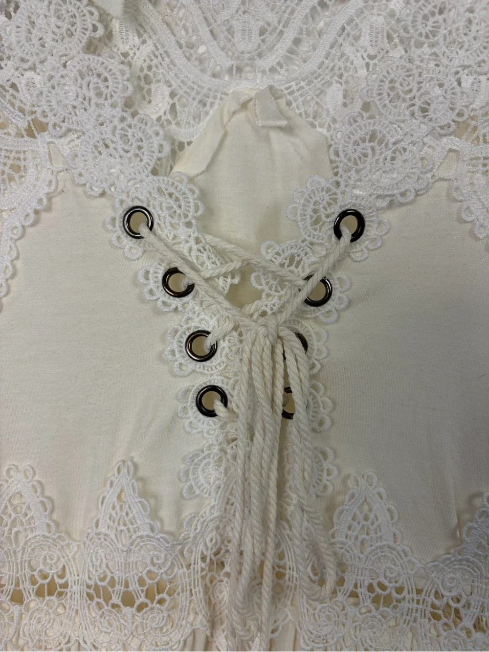 POL Crochet Bell Sleeve Boho Lace Up Peasant Top size small Summer Bohemian 70s - Picture 4 of 13